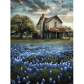 مجموعات الطلاء DIY 5D Diamond للبالغين الماس Art Bluebonnets على حقل الراين ، التطريز الماس التطريز مجموعات الحرف اليدوية لغرفة المعيش