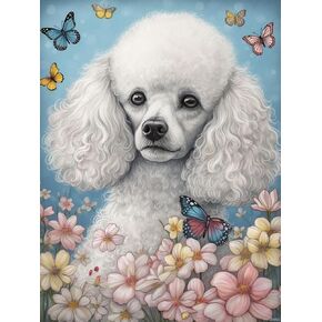 DIY Diamond Painting by Truments White Poodle Cull Drill Round Diamond Asservery Cross Stitch Mosaic Crystal Rhinestone Arts and Craft Mosaic Art Kits 30x40cm