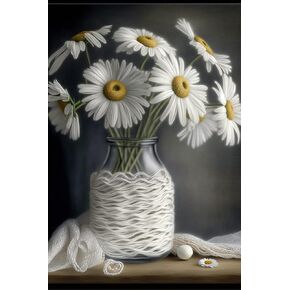 STOJAN Diamond Painting Kits Arts & Culture Daisy, Diamond Painting 5D Round Diamond Embroidery Adult Children Interactive Easy DIY Crafts, 12X16Inch Suitable for Wall Decor Kitchen Decor Or Gift