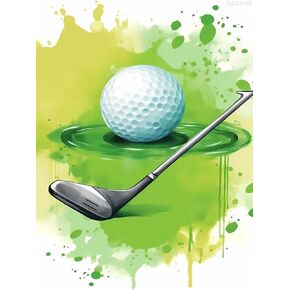 Qazwsx Golf Ball with Golf Club Diamond Painting Kit للبالغين ، مجموعة الطلاء الماس للكبار الكبار 5D Diamond Dots Kits Painting Forming Decor