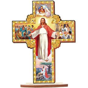 JISHSHAY Diamond Painting Tabletop Decoration DIY Jesus Cross Diamond Art Desk Ornament with Acrylic Plate Special Shaped Crystal Desktop Ornament Diamond Art Kits for Adults Handmade Craft