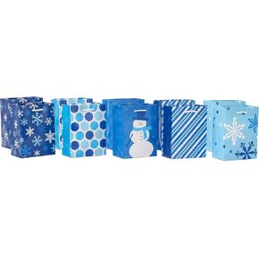 Hallmark Image Arts 5" Small Christmas Gift Bag Bundle (10 Bags: Santa, Plaid, Stripes, Penguin) for Kids, Coworkers, Gift Cards, Party Favors