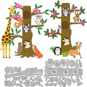 GLOBLELAND Tree Trunk Animal Cutting Dies for DIY Scrapbooking Metal Spring Flower Cut Dies Animals Dog Giraffe Die Cuts for Card Making Embossing Photo Album Craft Decor