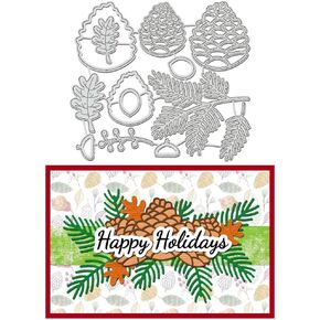 BENECREAT Christmas Pinecone Cutting Dies, Leaf Metal Die Cuts Carbon Steel Sewing Embossing Template for DIY Scrapbooking Album Decorative Embossing Paper Card Making