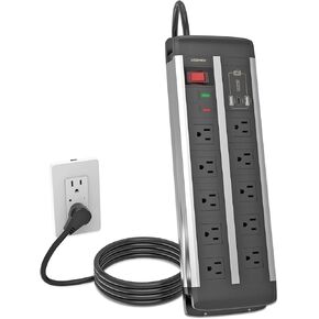 UCOMEN 10 منافذ قطاع طاقة شديد التحمل مع حماية من زيادة التيار، شحن USB C بقدرة 20 وات، سلك تمديد 6.6 قدم، 15 أمبير/1875 وات لغرفة الاجتماعات، ومساكن الجامعة