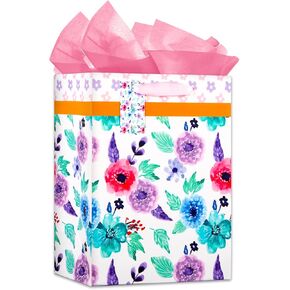 Waahome Happy Mothers Day Gift Bag for Mom - 11.5 '' Barge Mothers Day Gift Bags with Tissue Paper and Moled ، Home Flower Mom Fludge Paper Bage من ابنة الابن