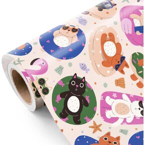 ورق ملفات عيد ميلاد Wrapaholic Cat - 17 بوصة × 16.5 قدم - مثالية للأطفال عيد ميلاد الفتيات ، استحمام الطفل ، محبي القط