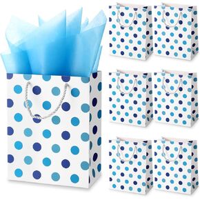Humon 6 Pack Pack Medium Gift Facs with Tissue Paper 7 × 4 × 9 أكياس هدايا سميكة عيد الفصح مع مقابض من الأنسجة البولكا لتخرج عيد الميلاد يوم الزفاف يوم الأم (الأسود ، الذهب)