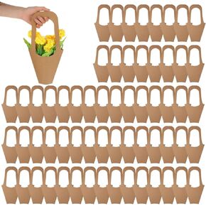 Mbaiyo 100 PCS Kraft Paper Flower Gift With With Handle