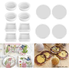 ResinWorld 4 Pack Diamond Edge Crystal Coaster Molds + 8 Pack Deep Square Round Coaster Molds