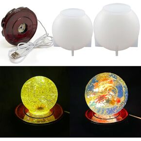 2 Sizes Large Sphere Resin Molds with Root Carving Wood LED Display Bases, Crystal Ball Silicone Resin Molds for Flowers Preservation,Seamless Orb Epoxy Resin Molds for DIY Resin Art Home Decor