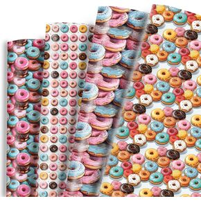 Dtiafu Donut Wrapping Paper for Girls Women Kids Birthday Shower Holiday - 12 Sheets Sweet Donut Designs Wrapping - 20inch x 28inch لكل ورقة (12 ورقة
