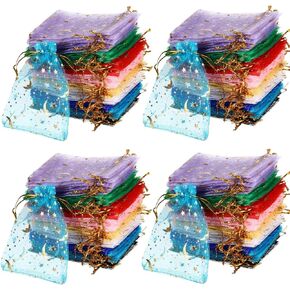 Tatuo 1000 Pcs Moon Star Organza Bags Bulk 4.7 x 3.5 Inch Small Gift Bags Mesh Drawstring Gift Assorted Colors Jewelry Pouch for Birthday Wedding Baby Shower Festival Party Favor
