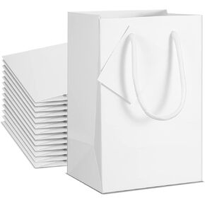 Sherr 50 Pcs White Gift Bags with Handles Tags 5.3 x 3.7 x 8.1 Inches Small Glossy Paper Bags Bulk Wedding Birthday Baby Shower Party Favor Gifts