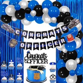 Police Graduation Party Decoration Police Theme Party Decor with Congrats Officer Banner Cupcake Topper Curtains Police Academy Graduation We Are So Proud of You Decor for Police Graduation
