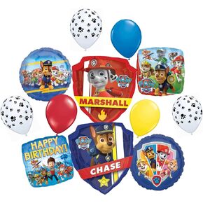 Anagram Paw Pups on Patrol Chase and Marshall Birthday Party Supplies Police and Fire Rescue Badge Balloon Bouquet Decorations