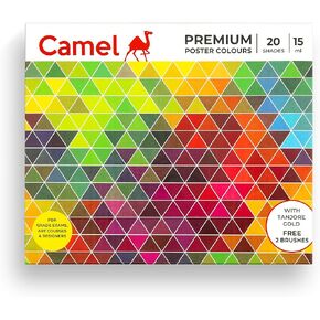 Premium Poster Colour With Brush - 20 Shades (Multicolor)