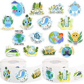 1000pcs ملصقات يوم الأرض لفة أنقذ ملصقات الأرض شارات حماية Enviromental لفة لجهاز الكمبيوتر المحمول محمول أمتعة سيارات ديكور الفصول الدراسية للأطفال