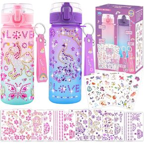 Decorate Your Own Water Bottle Kits Gifts for Girls Ages 4-6-8, DIY Mermaid Unicorn Water Bottle, Fun Kids Arts & Crafts Sticker Toys - 4 5 6 7 8 Year Old Girls Birthday Easter Gifts, 2-Pack