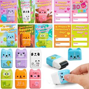 Joyin 30 pcs بطاقات عيد الحب مع محو الحيوانات وتنظيف الأسطوانة للهدايا الحزبية ، جائزة تبادل الفصول الدراسية ، بطاقات تهنئة عيد الحب