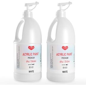 White Large Acrylic Paint Set (69 oz, 2040 ml) Art Painting Bulk Supplies for Multi Surface Canvas Wood Leather Fabric Rock Craft, Non Toxic White Paint for Kid & Adult with Pump