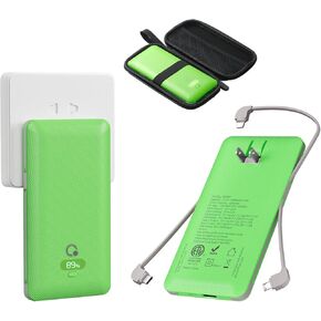 10000mAh Portable Charger with Built-in Cables and AC Wall Plug, USB C Fast Charging Power Bank with 3 Cords,5 Output External Battery Pack Compatible with iPhone,Tablet and All Smart Phones Yellow