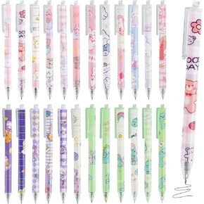 24PCS Cute Gel Ink Pens, 0.5mm Kwaii Plastic Rollerball Pen School Supplies Stationery Set, Retractable Gel Mechanical Pens for Smooth Writing Note-taking Office Gift Girls