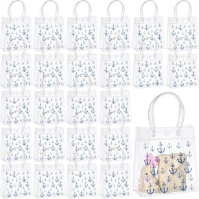 Sweetude 24 PCS حقائب الهدايا الحزبية البحرية مرساة عجلة طباعة واضحة مقاوم للماء أكياس هدايا كروز كروز مع مقابض لإمدادات حفلة عيد ميلاد شاطئية بحري