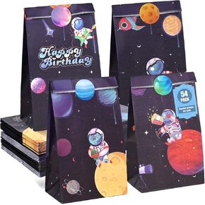 VGOODALL Space Goodie Bags, 54PCS Party Favor Bags with Stickers Spaceman Theme Gift Bags for Birthday Party Baby Shower 4.7""x3.1""x8.7"", Medium