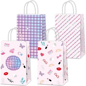 24pcs عصر حفلة عيد ميلاد الأكياس الحفلات الموسيقى معالجة الأكياس ديكورات قزحية ديسكو غودي حقيبة شعبية ورقة الهدية حقيبة الحلوى مع مقبض للنساء استحمام الطفل مستلزمات البكالوريوس