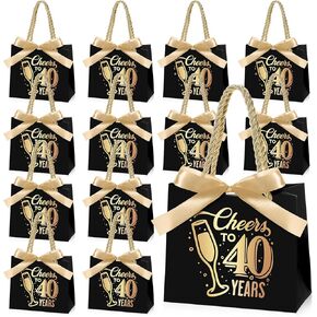 Clysee 25 PCS 40 عيد ميلاد حفلات عيد ميلاد 40 أكياس هدايا مع مقابض صغيرة الحجم (5.5 "x2.4" × 4.7 ") حقائب الهدايا الصغيرة والذهبية لأمراض أعياد الميلاد لوازم الذكرى السنوية