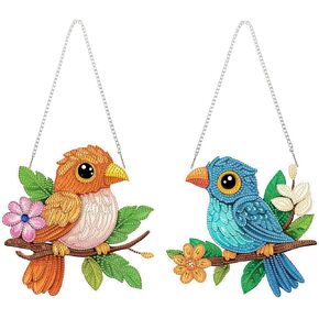 Sourmo 2Pack معلق اللوحة الفنية الماس قلادة Litlle Bird ، DIY مزدوج الوجه الماس الوجه الماس أدوات لوحة للبالغين (اللون البرتقالي)