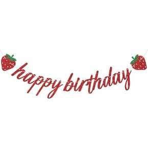 Red Glitter Berry عيد ميلاد سعيد لافتة عيد ميلاد ، عيد ميلاد سعيد الفراولة/عيد ميلاد التوت الأول ، فرز الفراولة ، ديكورات حفلة عيد ميلاد للأطفال