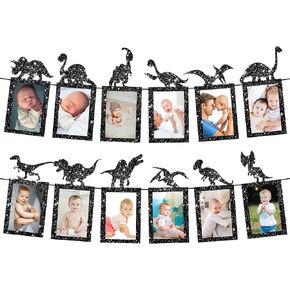 KatchOn Glitter Green Dinosaur Photo Banner - 10 Feet, Pre-Strung | Green Birthday Banner, Dinosaur First Birthday Decorations