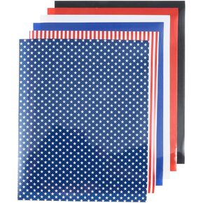 6 Pcs USA Flag Theme Iron On Vinyl Sheets, 12'' x 10" Heat Transfer Vinyl for DIY Craft T-Shirts Decoration