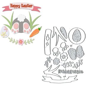 Happy Easter Metal Die Cuts, Happy Easter Rabbit Metal Cutting Dies Cut Stencils Card Paper Craft DIY Template Metal Cutting Dies Album Embossing Paper Dies for Card Making Scrapbooking