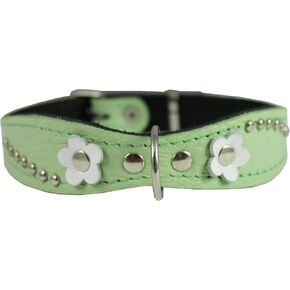 كلاب My Love Leather Leather Designer Cog Cog 11 "x3/4" مع الأزرار ، ديزي ، وحجر الراين ، FIT 8 "-10" الرقبة