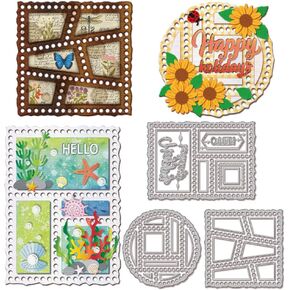 GLOBLELAND Grid Framework Cutting Dies for DIY Scrapbooking Metal Postage Stamp Frame Cut Dies Circle Frame Die Cuts for Card Making Embossing