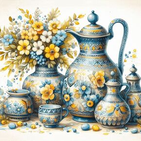 مجموعات الطلاء الماس Acudotr Ceramics للبالغين ، وأطقم فن الماس 5D DIY للمبتدئين ، وأطقم الطلاء الماس الكاملة لديكور الجدار المنزلي ، 12 × 12 بوصة