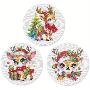 3pcs Diy Diamond Art Painting placemat ، Fawn Round Round Non-Slip Table Table Runner ، Modern Table Table Kitchen Diamond Art ،