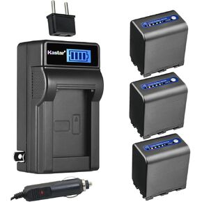 Kastar 3-Pack NP-QM91D Battery and LCD AC Charger Compatible with Sony CCD-TRV840, CCD-TRV890, CCD-TRV940, CCD-TRV950 HDR-HC1 HDR-SR1 HDR-UX1, MVC-CD200, MVC-CD250, MVC-CD300, MVC-CD350, MVC-CD400