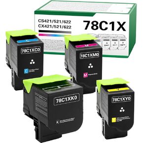 78C1X خرطوشة الحبر عالية العائد （BK: 8500 اللون: 5000 متوافق مع Lexmark CS421 CS521 CS622 CX522 CX421 CX622 CX625 مع 78C1XK0 78C1XC0 78C1XM0 78C1XY0 （4 PACK （