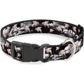 Buckle-Down PC-W30658-M Flying Pigs Black/White/Pink Plastic Clip Collar, Medium/11-17"