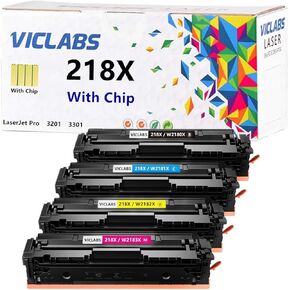 (مع رقاقة) 218A W2180A استبدال الحبر لـ HP 218A W2180A W2181A W2182A W2183A خراطيش الحبر للاستخدام في HP Color LaserJet Pro 3201 3201DW 3301FDW 3301CDW 3301SDW PRINTERS (4 COLE)