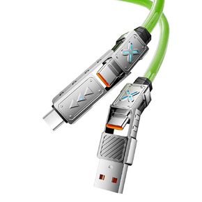 4-in-1 USB-C Cable, 240W PD 5A Fast Charging Cable & Data Sync, Colorful Breath Light Silicone Charger Cord with Type C/USB A for Laptop iPhone iPad MacBook Samsung ect-5ft (Yellow)