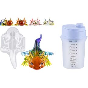 Bundle Set of Axolotl Resin Mold and Upgraded Mini Auto Resin Mixer, Hands-Free Easy Clean Epoxy Mixer with 16fl.oz Silicone Mixing Cup, Stepless Speed Continuous Electric Epoxy Resin Mixer