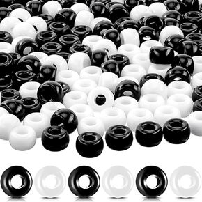 Jexine 1000 PCS Bay و White Pony Beads البلاستيك برميل أبيض وأسود المهر للخرز لـ DIY Party Craft معصم المجوهر
