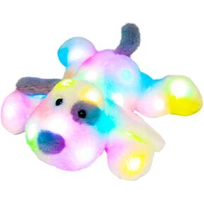 Hopearl LED Plush Puppy Lighting Up Stuffed Animal Dog Floppy Pup Night Lights Glow in The Dark Birthday Festival for Kids Toddler Girls, White, 14''