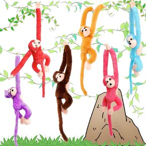 6 Pcs 24 Inch Stuffed Hanging Monkey Plush Hanging Monkey Doll for Jungle Forest Animal Theme Room Decorations, 6 Colors
