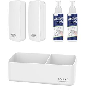 LOUKIN Whiteboard Accessories Bundle | Magnetic Dry Erase Eraser (White) 2 Pack & Non-Toxic Whiteboard Cleaner (3.4 fl oz) 2 Pack & Magnetic and Adhesive Marker Holder (White)